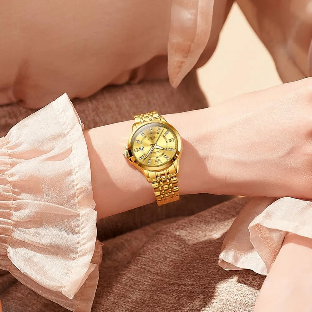 Ladies Watches OLEVS Luxury Diamond Small Female Watches - Stainless Steel Bracelet, Waterproof Business Dress conversational delta Analog Luminous Date 