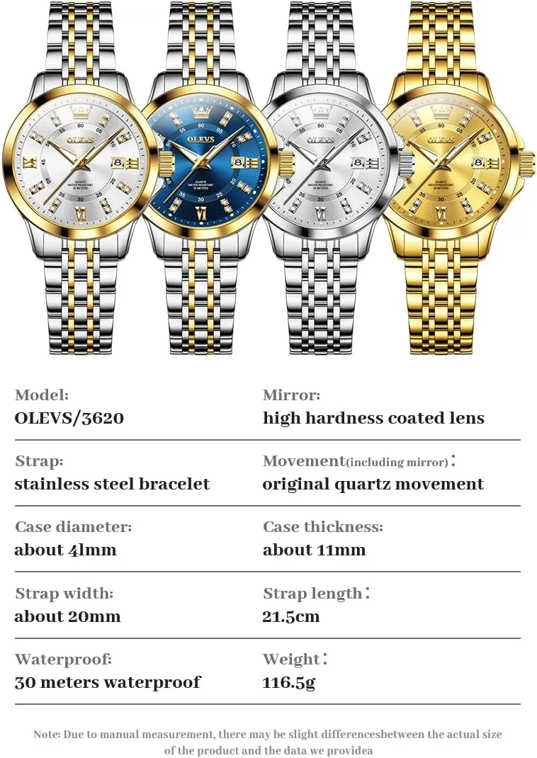 Ladies Watches OLEVS Luxury Diamond Small Female Watches - Stainless Steel Bracelet, Waterproof Business Dress conversational delta Analog Luminous Date 