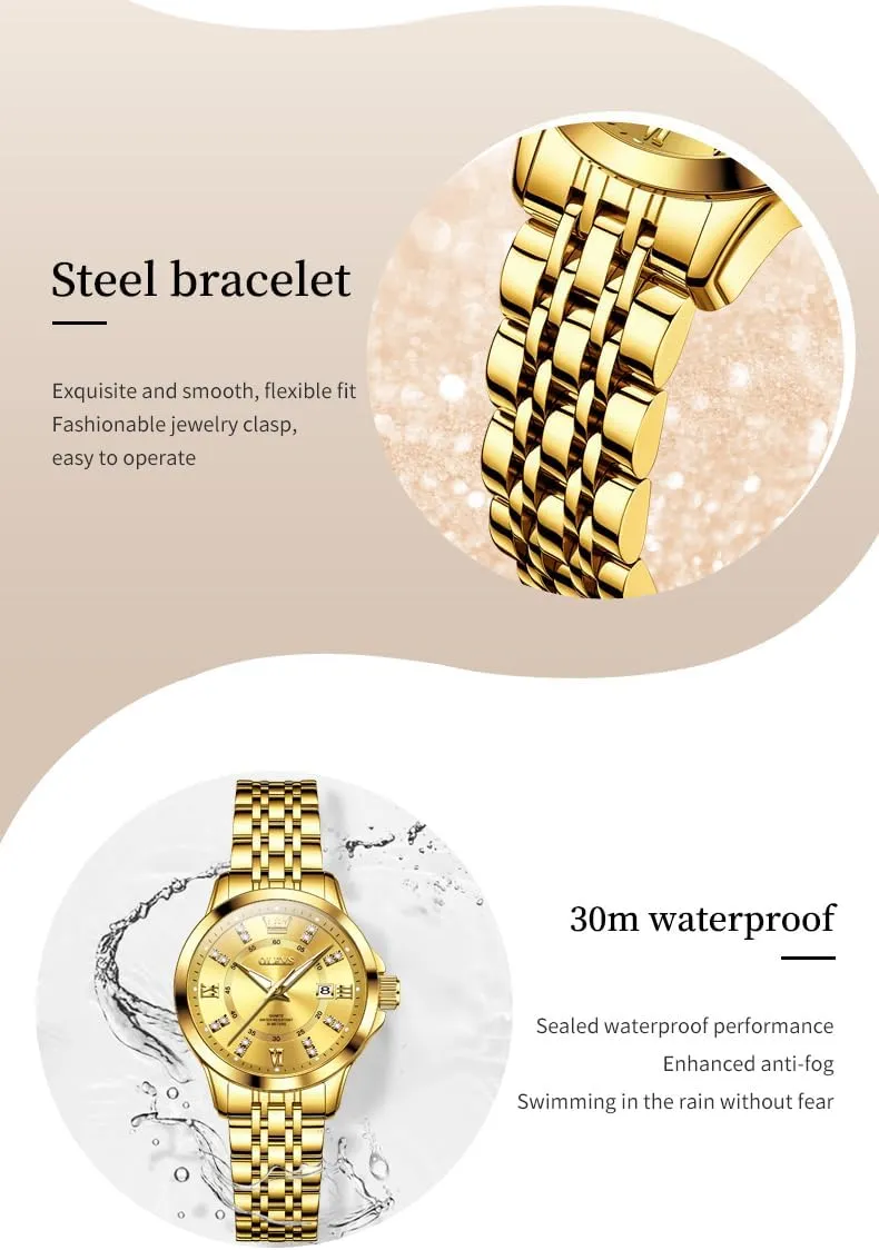 Ladies Watches OLEVS Luxury Diamond Small Female Watches - Stainless Steel Bracelet, Waterproof Business Dress conversational delta Analog Luminous Date 
