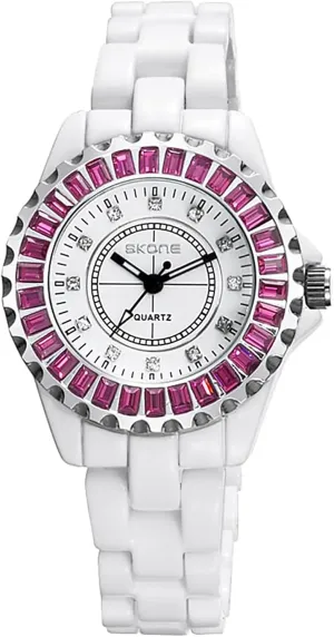 Lady Nice Dress Watches (Purple) Gosasa Womens Luxury Wrist Watch Fashion Rhinestone White Ceramic Watch assistance salient various Casual 