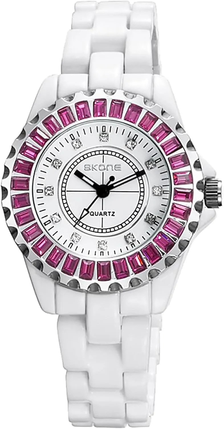 Lady Nice Dress Watches (Purple) Gosasa Womens Luxury Wrist Watch Fashion Rhinestone White Ceramic Watch assistance salient various Casual 