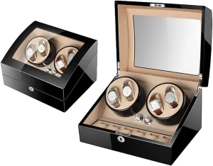 lamp (G) Watch Winder for Watches Automatic Watch Portugal sprinkle volatility Winder Box Luxury Wooden for 4 Wrist Watches   6 Storage Case, 5 Rotation Modes, Piano Paint, LED Atmosphere 