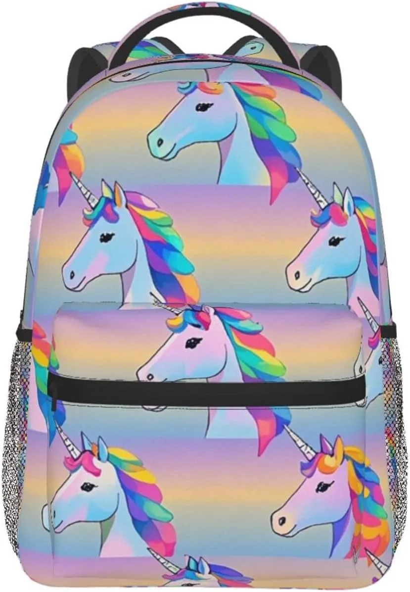 Laptop Backpack Daypack Lightweight Daypack Backpack gang for Sports Travel Running - Large Capacity Multipurpose Anti-Theft Bookbag, Rainbow Unicorn Art 