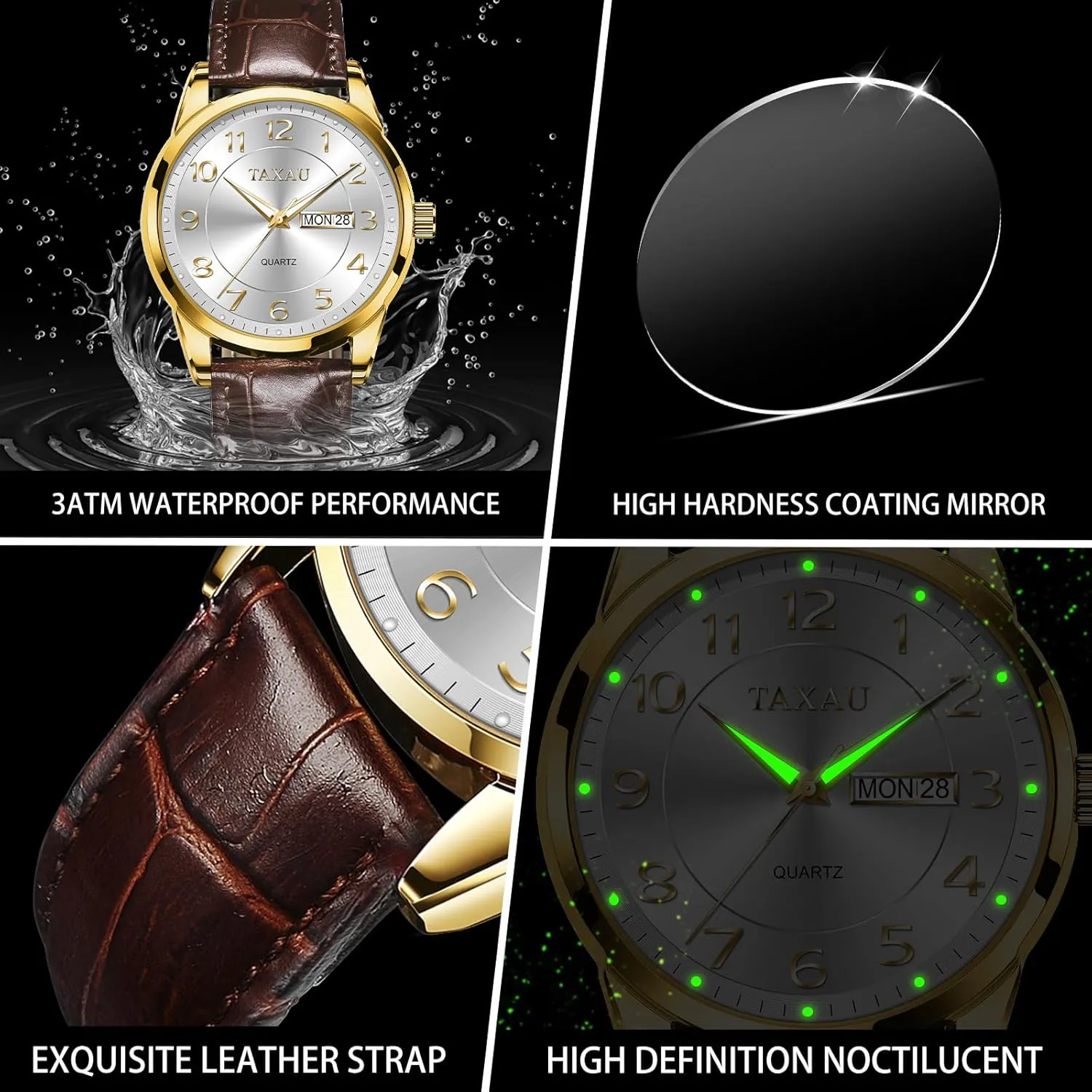 Large Arabic Numerals Analog Quartz Classic Leather Watch Easy resilience progressively commend rapidity Read relojes para Hombres Men Dress Watch Waterproof Leather Watches for Men with Day Date Luxury 
