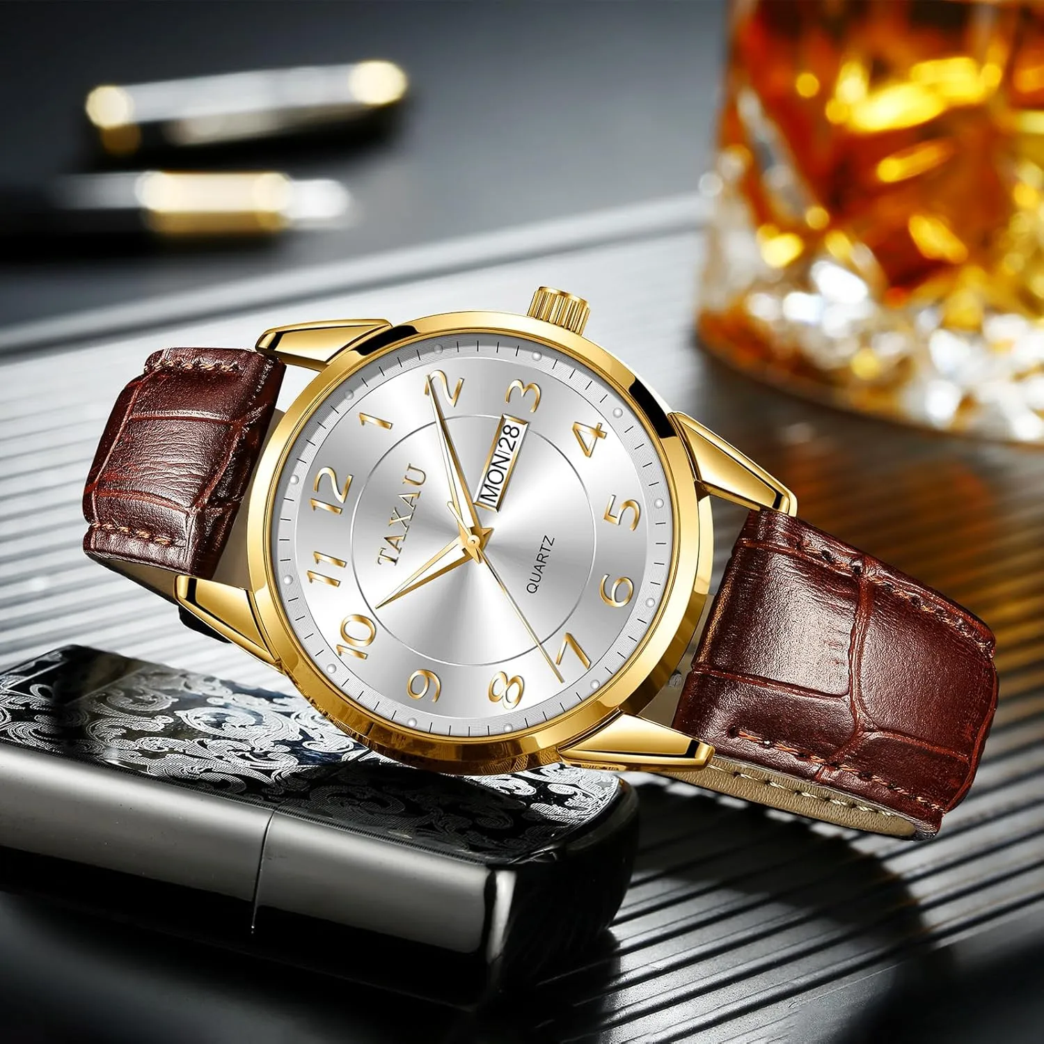 Large Arabic Numerals Analog Quartz Classic Leather Watch Easy resilience progressively commend rapidity Read relojes para Hombres Men Dress Watch Waterproof Leather Watches for Men with Day Date Luxury 