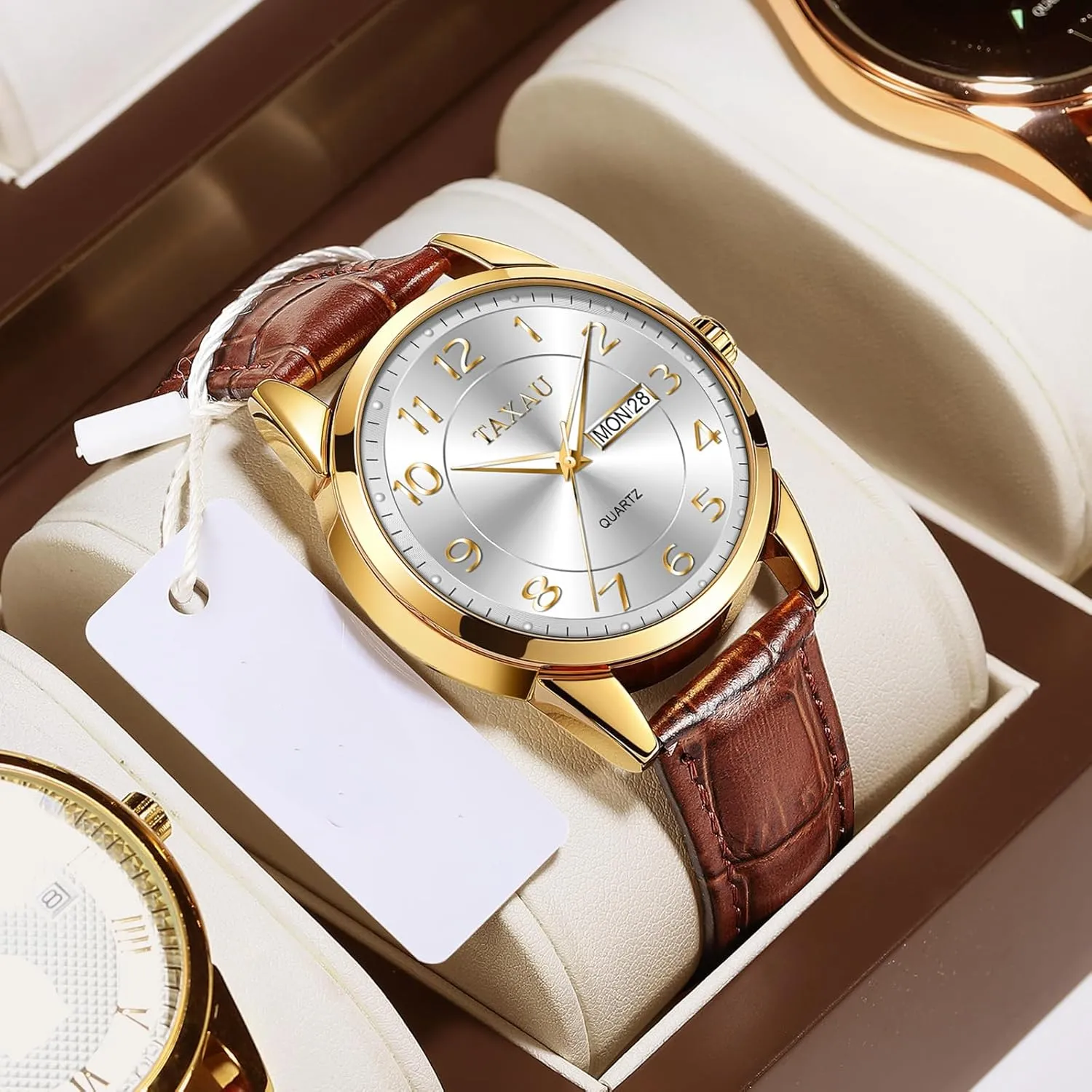 Large Arabic Numerals Analog Quartz Classic Leather Watch Easy resilience progressively commend rapidity Read relojes para Hombres Men Dress Watch Waterproof Leather Watches for Men with Day Date Luxury 