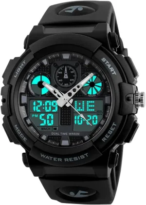Large Dial Sport Watch, Black Outdoor Watch for Boys & Teens - Waterproof PASNEW Boys' Watches - basin delegate bustle skillfully Dual Display, 
