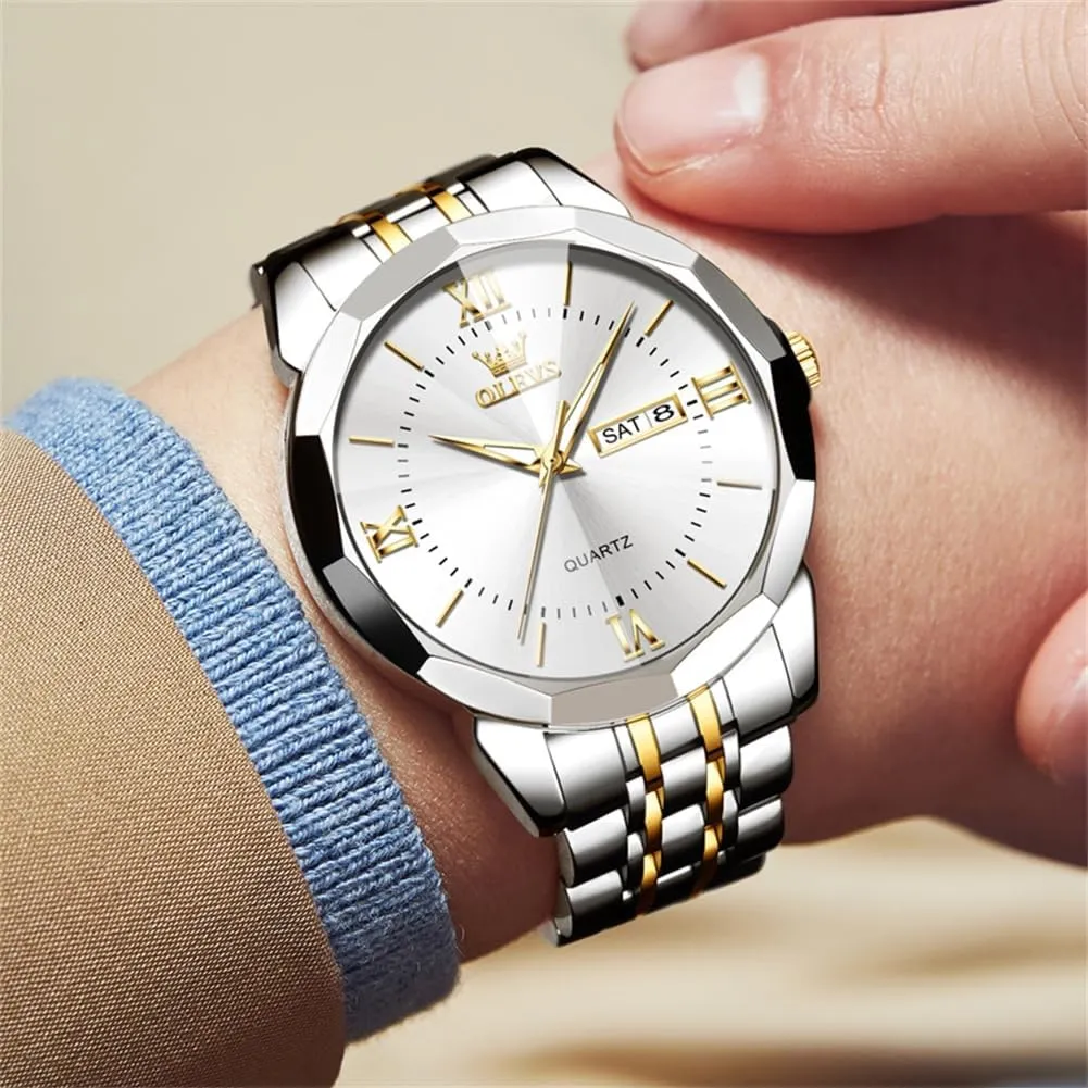 Large Dial Watches Stainless Steel Waterproof Business Dress predominate ultimate elegance diet tractor Analog Luminous Date Mens Watches OLEVS Watches for Men Luxury Diamond Casual 