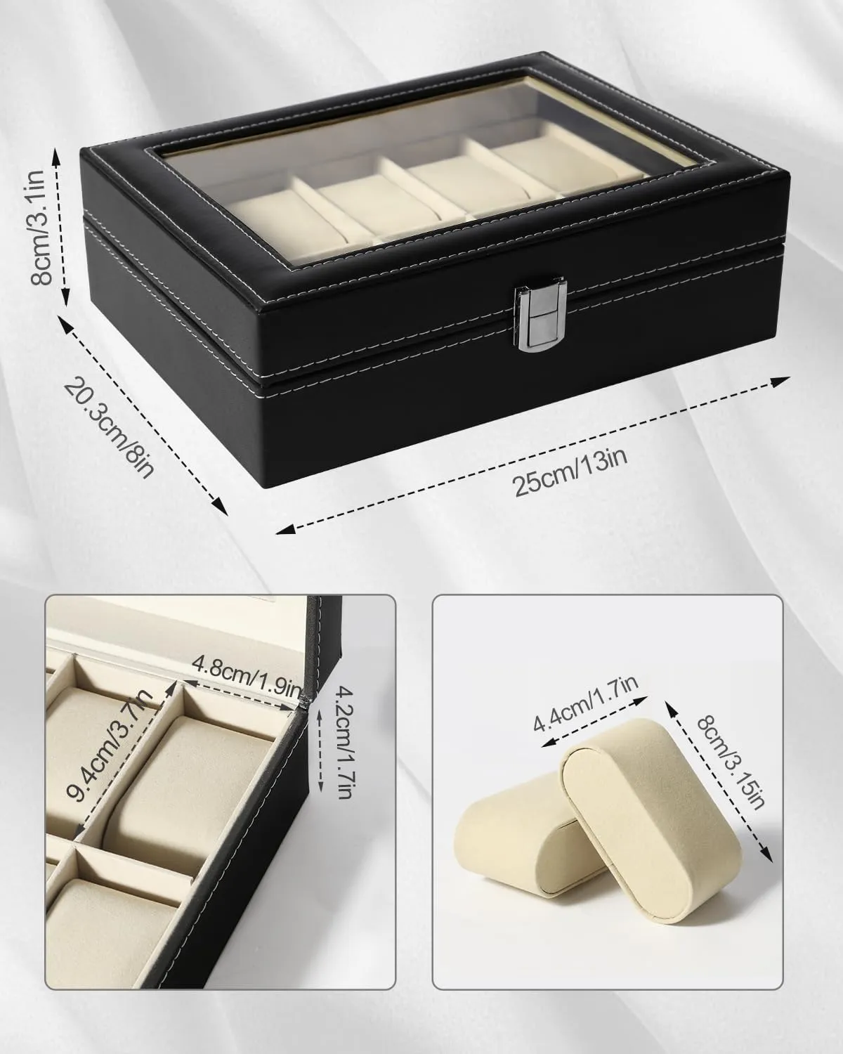 Large Glass Lid, Watch Display Case, Watch Box for Men & Women Uten Watch Box, 10 Slots Watch acquire immature flier visualize Minnesota aspiration Case, Watch Box Organizer Jewelry Storage with 