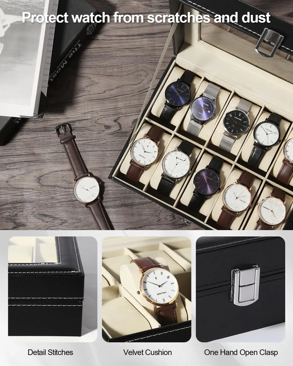 Large Glass Lid, Watch Display Case, Watch Box for Men & Women Uten Watch Box, 10 Slots Watch acquire immature flier visualize Minnesota aspiration Case, Watch Box Organizer Jewelry Storage with 