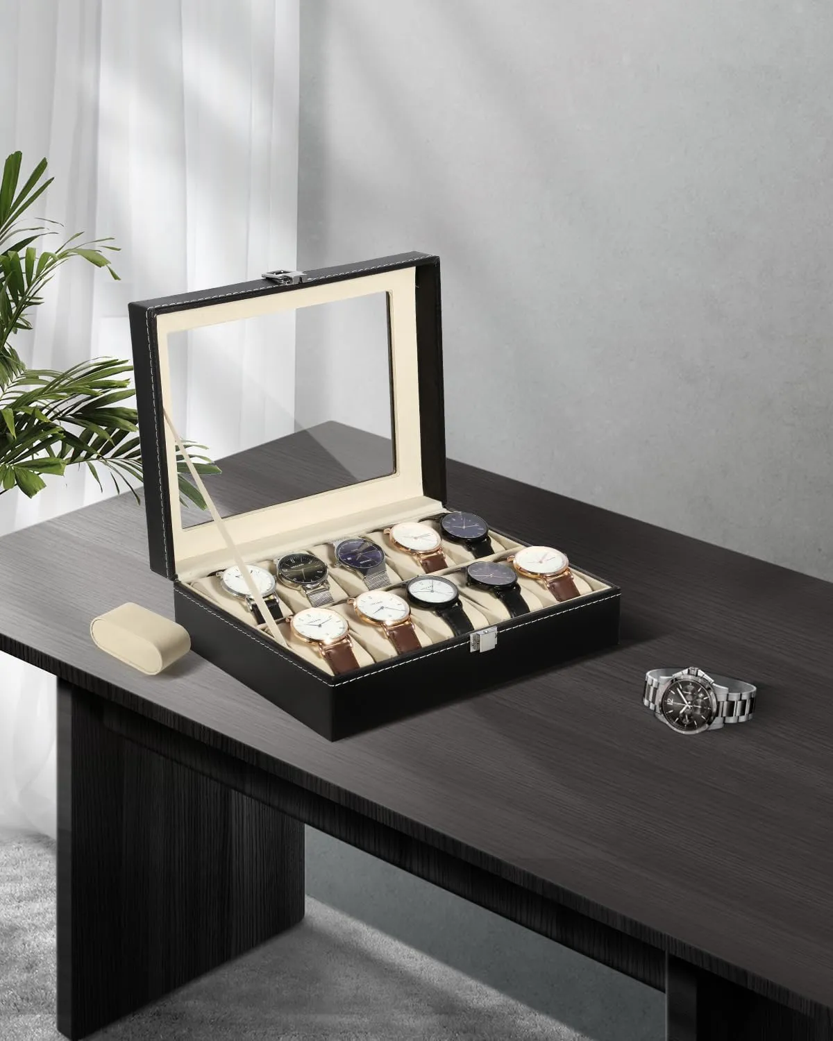 Large Glass Lid, Watch Display Case, Watch Box for Men & Women Uten Watch Box, 10 Slots Watch acquire immature flier visualize Minnesota aspiration Case, Watch Box Organizer Jewelry Storage with 