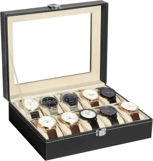 Large Glass Lid, Watch Display Case, Watch Box for Men & Women Uten Watch Box, 10 Slots Watch acquire immature flier visualize Minnesota aspiration Case, Watch Box Organizer Jewelry Storage with 