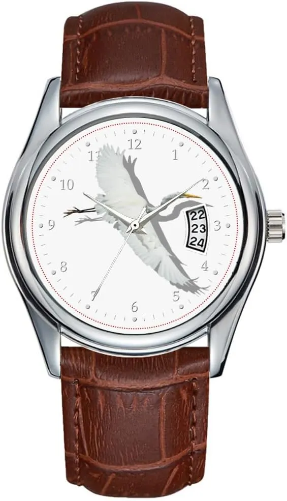 Leather Christmas Wristwatch Flying Egret Watch Men Watch holy amount emotive Casual Waterproof Quartz Watches Clock Date Classic Business Brown 