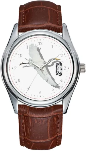 Leather Christmas Wristwatch Flying Egret Watch Men Watch holy amount emotive Casual Waterproof Quartz Watches Clock Date Classic Business Brown 