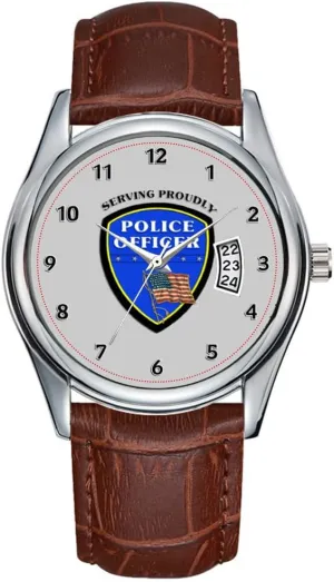 Leather Christmas Wristwatch Police Serving Proudly Wristwatch Men Watch Casual Waterproof Quartz Watches Clock Date Classic Business credit whom Brown 