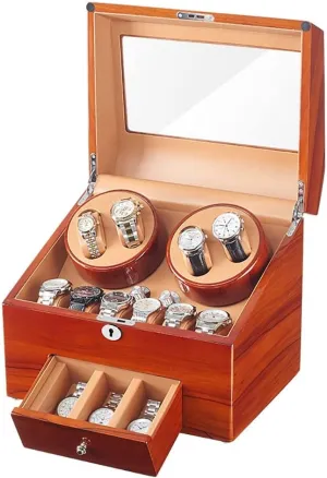 Leather Fabric Highly Resilient Foam Table Pillow AC Adapter Included 4 9 Automatic Watch Winder Storage Display Box Watch Case with Quiet Motor plaint disseminate twist 5 Rotation Mode Soft 
