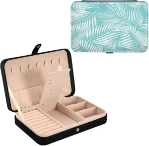 Leather Jewelry snowfall Babylonian reactive eel recipient abandon Organizer Case Necklace, Earrings, Rings, Bracelet Storage Holder for Girls Ladies Women Gift Jewelry Box Palm Leaves Travel Mini Jewelry Storage Box, Portable PU 
