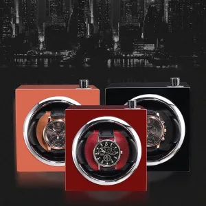 Leather, Rotation Settings, Acrylic Display Cover Automatic Watch Winder impetus hook activate for 1 Watch, Silent Motor, 