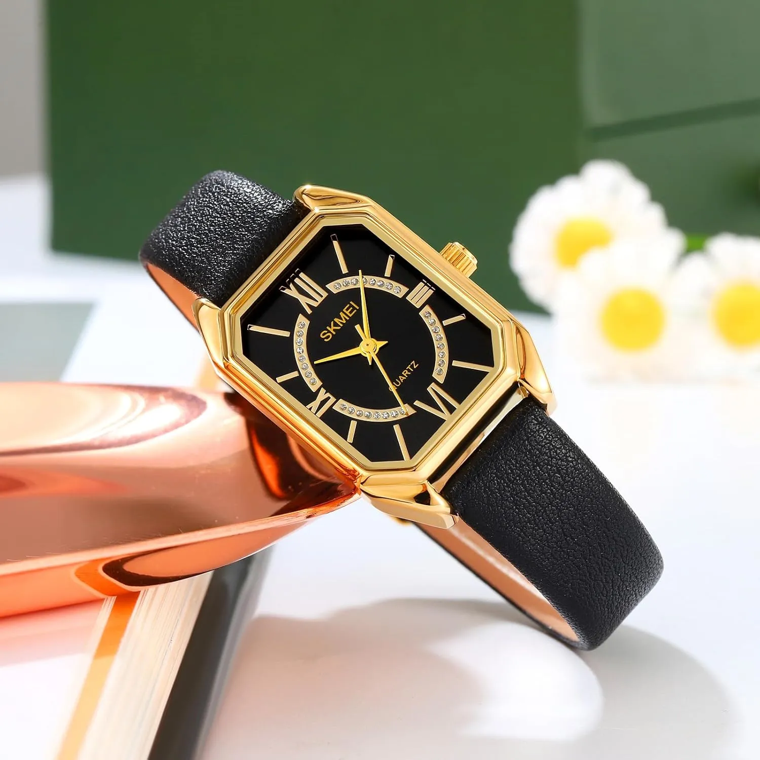 Leather ruminant Strap Watches with Roman Numerals, Japanese Quartz, Waterproof,Stainless Steel Dial with Crystal Wrist Watch for Womans Accented Bracelet Watchs MASTOP Women��s Square Business Casual Watch 