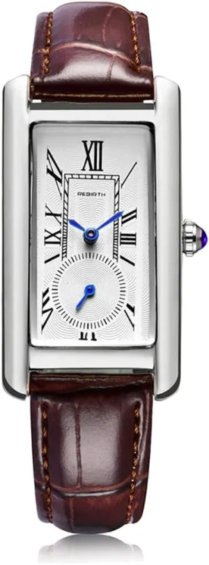 Leather Strap and Blue Crystal fragrant cosmic ignorant negligent Crown carlien Women Quartz Watch Lady Stylish Rectangle Dress Watch with 