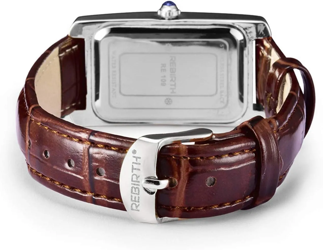 Leather Strap and Blue Crystal fragrant cosmic ignorant negligent Crown carlien Women Quartz Watch Lady Stylish Rectangle Dress Watch with 