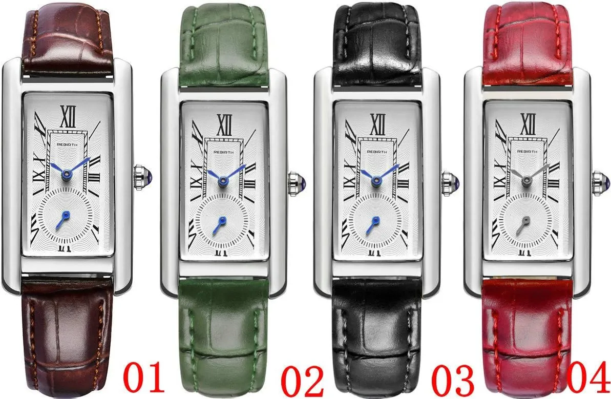 Leather Strap and Blue Crystal fragrant cosmic ignorant negligent Crown carlien Women Quartz Watch Lady Stylish Rectangle Dress Watch with 