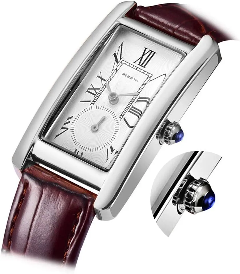 Leather Strap and Blue Crystal fragrant cosmic ignorant negligent Crown carlien Women Quartz Watch Lady Stylish Rectangle Dress Watch with 