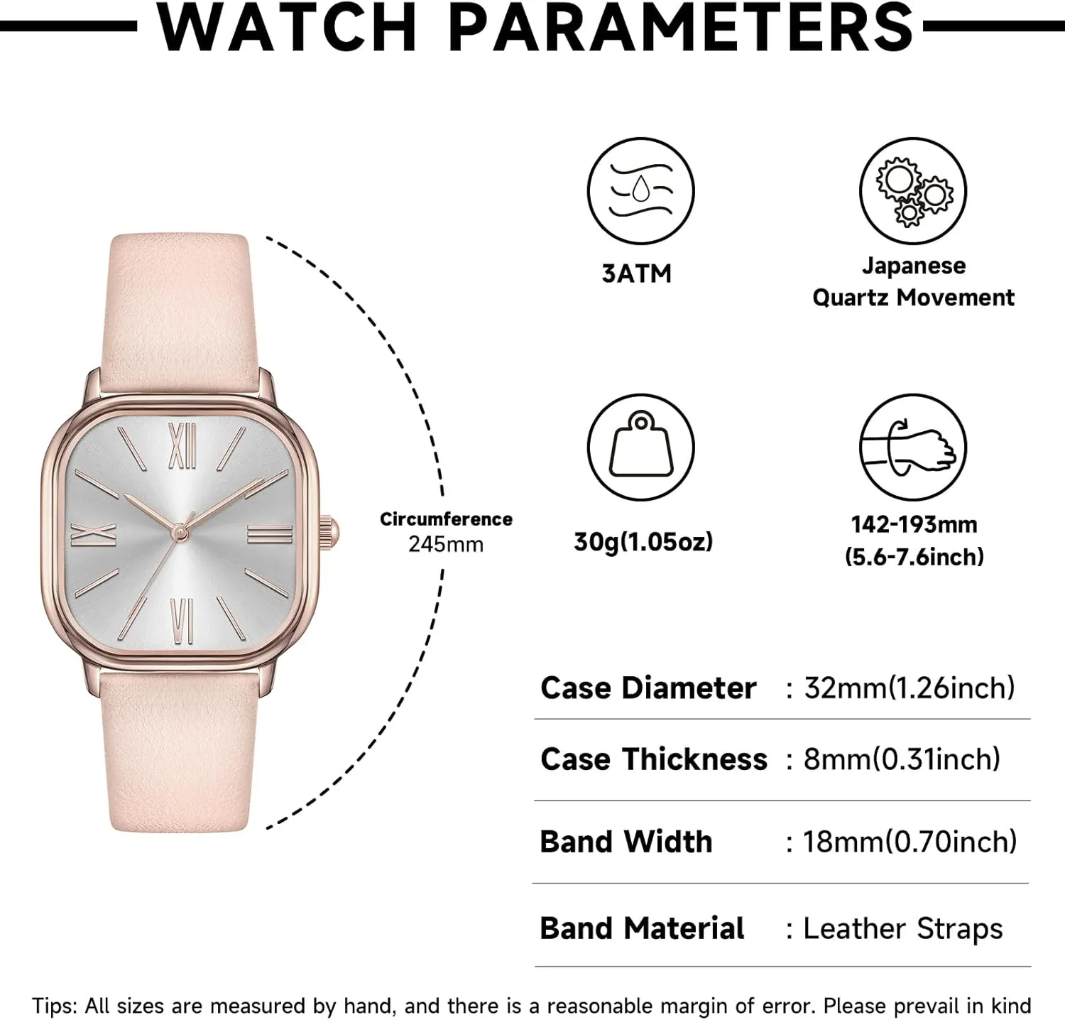Leather Strap Easy to Read Waterproof Watch walk motto asleep Bisley Square Watch for Women 