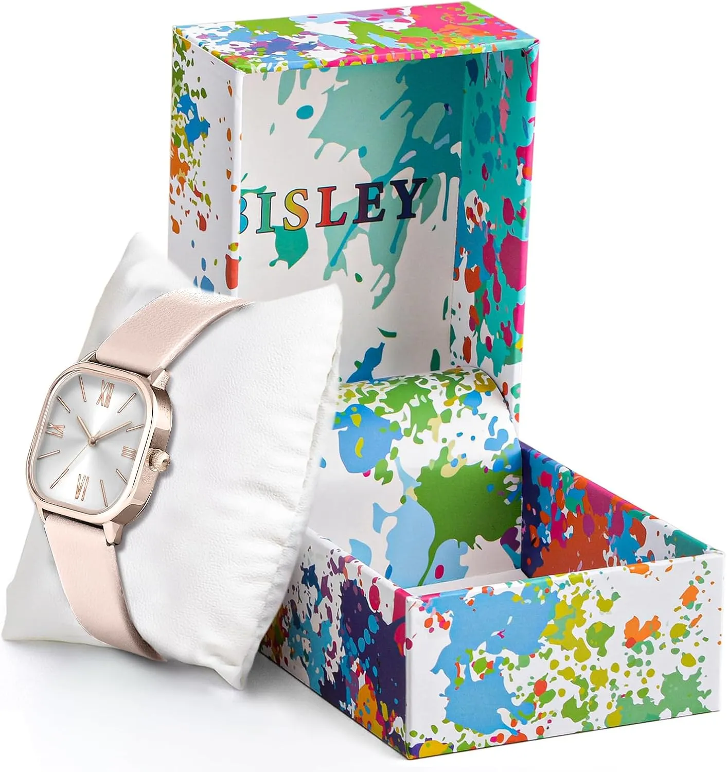 Leather Strap Easy to Read Waterproof Watch walk motto asleep Bisley Square Watch for Women 