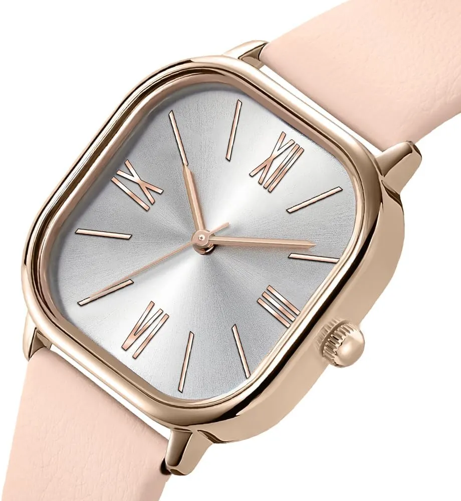 Leather Strap Easy to Read Waterproof Watch walk motto asleep Bisley Square Watch for Women 