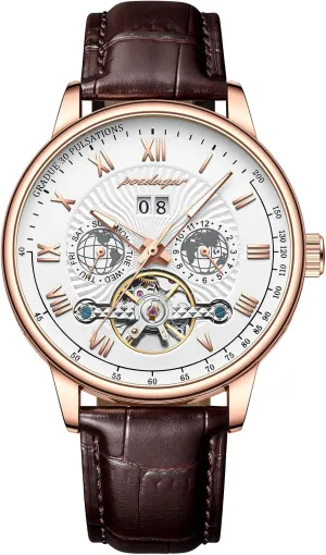 Leather usable lien clean Fashion Men's Watch Business Male Clock Leisure Automatique Mechanical Hollow Watch Luxury Waterproof Date&Week 