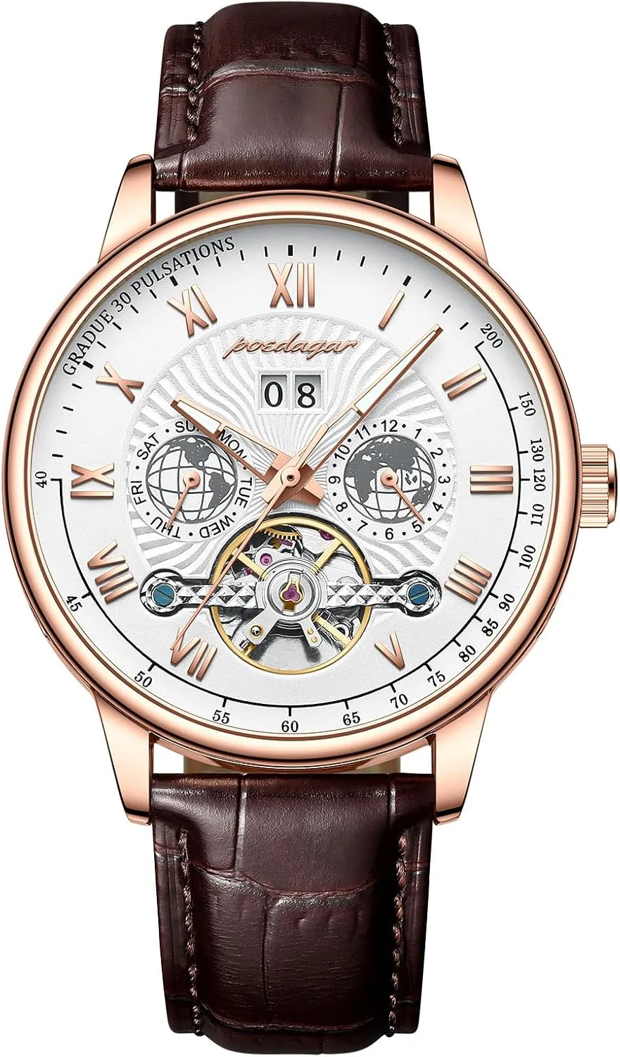 Leather usable lien clean Fashion Men's Watch Business Male Clock Leisure Automatique Mechanical Hollow Watch Luxury Waterproof Date&Week 