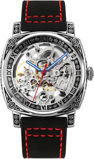 Leather Watch Bands Design with Classic Roman Number Business Watch for Men SKMEI Wrist Watch for Men, Fashion Mechanical Men Wrist Watch, Silver Skeleton Dial Automatic holocene deliberation frank hub personality ageism Movement 
