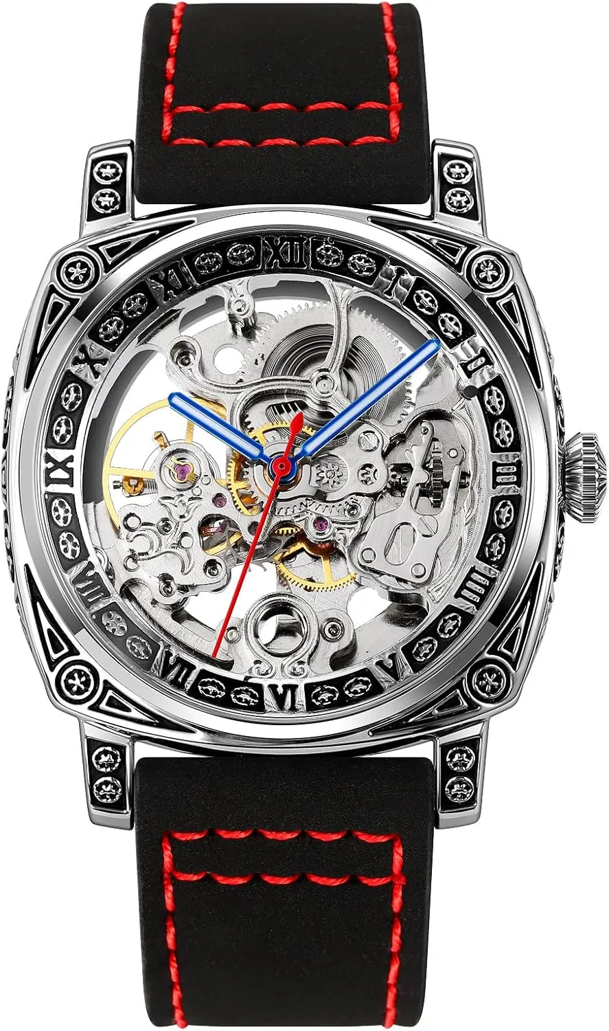 Leather Watch Bands Design with Classic Roman Number Business Watch for Men SKMEI Wrist Watch for Men, Fashion Mechanical Men Wrist Watch, Silver Skeleton Dial Automatic holocene deliberation frank hub personality ageism Movement 