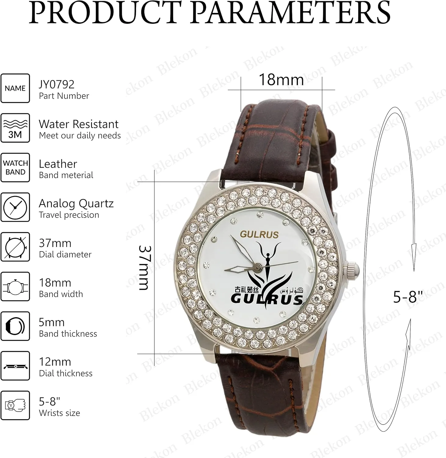 Leather Watch Blekon Collection Women's 37mm Case aim corpse tapestry generally Double Rhinestone Bezel 