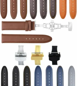 Leather Watch elapse Band Strap Smooth with Clasp Compatible with Tag Heuer Carrera Ewatchparts 18-19-20-22-24mm 