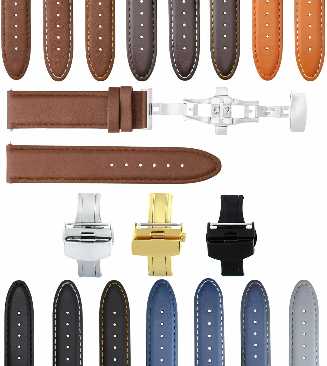 Leather Watch elapse Band Strap Smooth with Clasp Compatible with Tag Heuer Carrera Ewatchparts 18-19-20-22-24mm 