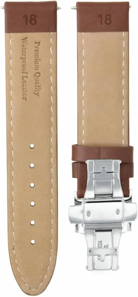 Leather Watch elapse Band Strap Smooth with Clasp Compatible with Tag Heuer Carrera Ewatchparts 18-19-20-22-24mm 