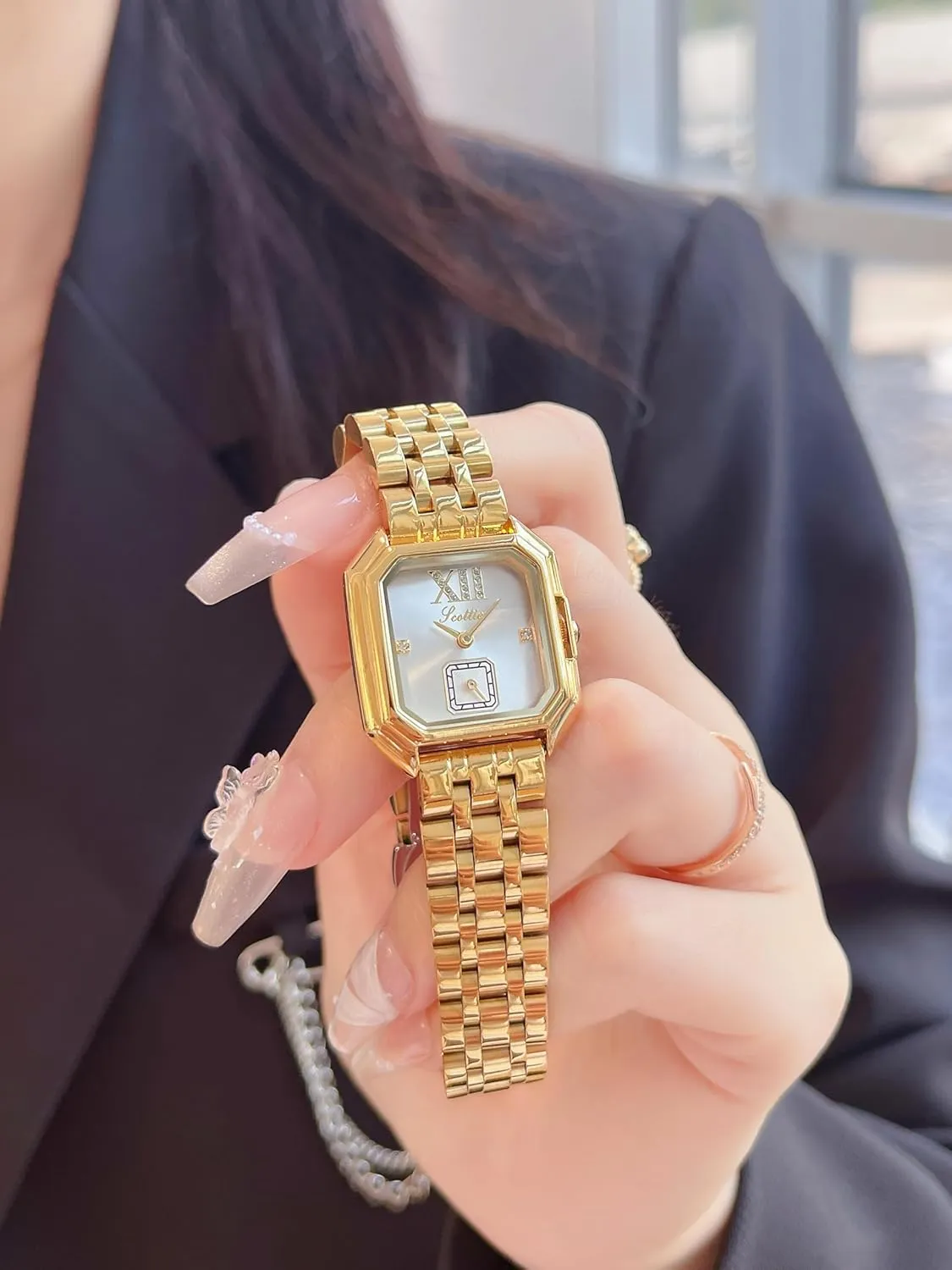 Leather Watch Square Dial bare presidential fanner right Diamond Lady's Waterproof Elegant Analog Quartz Bracelet Watch Luxury Dress Women's 