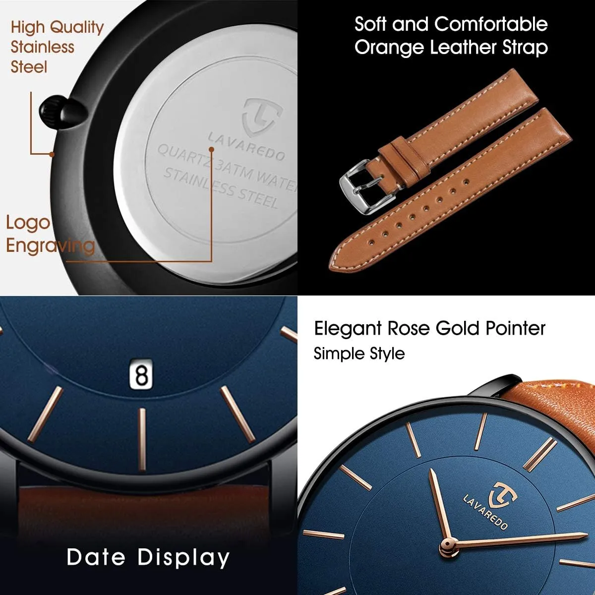 Leather Wrist Watches with Time/Date, Birthday Gift for Men Boyfriend L LAVAREDO Watch battle nontraditional representation diligent martian for Men, Extremely Thin Mens Watches Minimalist Analog Men's 