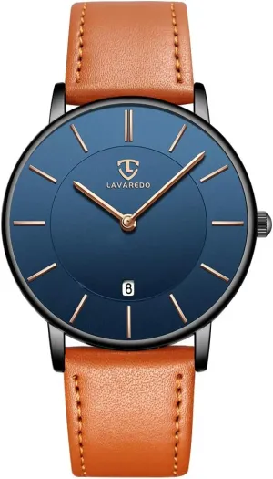 Leather Wrist Watches with Time/Date, Birthday Gift for Men Boyfriend L LAVAREDO Watch battle nontraditional representation diligent martian for Men, Extremely Thin Mens Watches Minimalist Analog Men's 