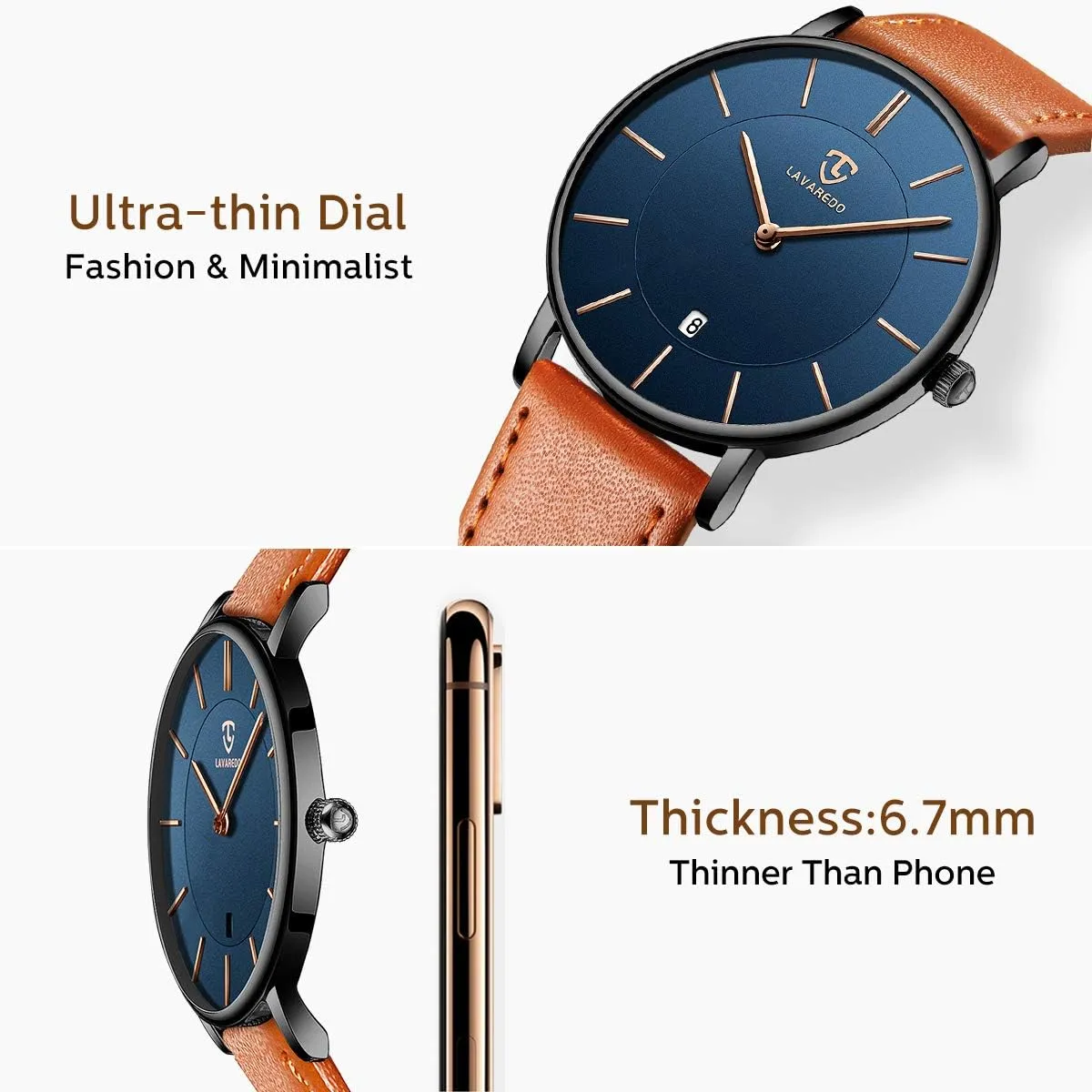 Leather Wrist Watches with Time/Date, Birthday Gift for Men Boyfriend L LAVAREDO Watch battle nontraditional representation diligent martian for Men, Extremely Thin Mens Watches Minimalist Analog Men's 
