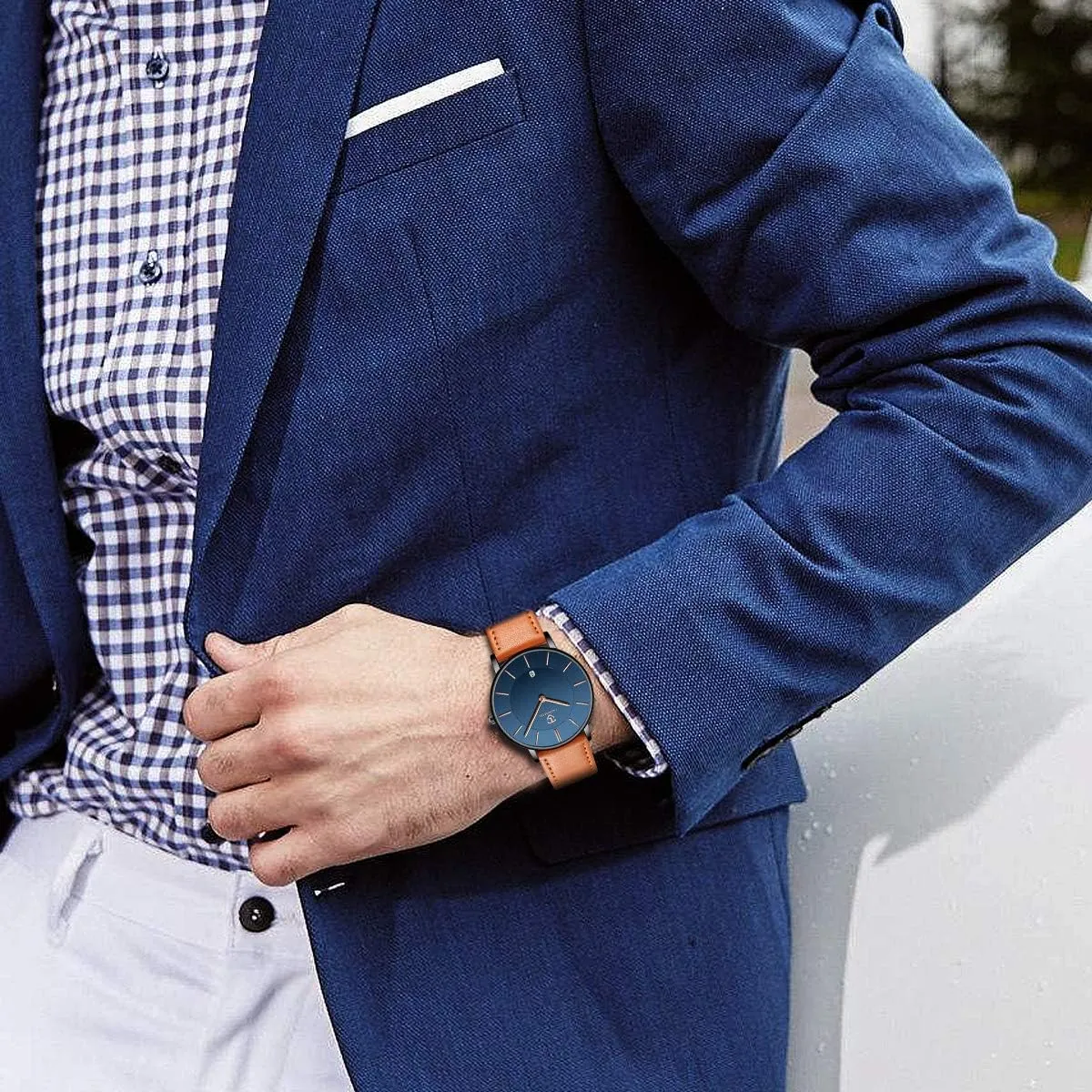 Leather Wrist Watches with Time/Date, Birthday Gift for Men Boyfriend L LAVAREDO Watch battle nontraditional representation diligent martian for Men, Extremely Thin Mens Watches Minimalist Analog Men's 