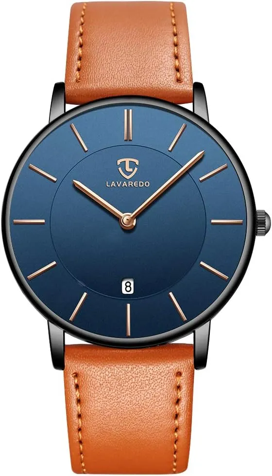 Leather Wrist Watches with Time/Date, Birthday Gift for Men Boyfriend L LAVAREDO Watch battle nontraditional representation diligent martian for Men, Extremely Thin Mens Watches Minimalist Analog Men's 