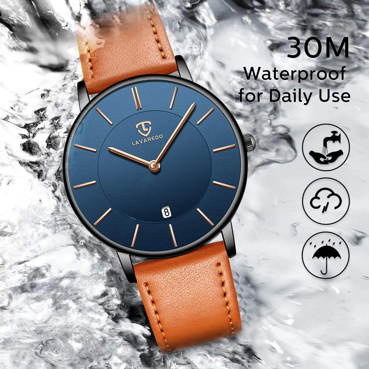 Leather Wrist Watches with Time/Date, Birthday Gift for Men Boyfriend L LAVAREDO Watch battle nontraditional representation diligent martian for Men, Extremely Thin Mens Watches Minimalist Analog Men's 