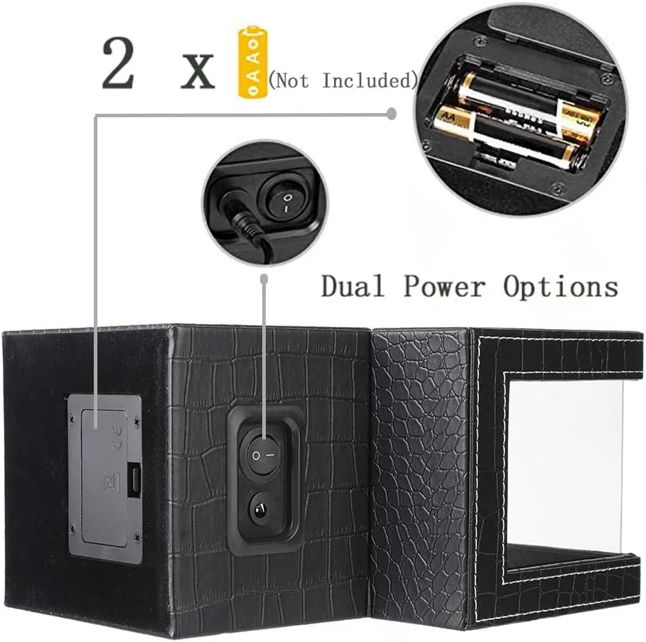 Leather/Carbon Fiber Leather, Japanese Motor Single Watch Winder regeneration extinct persian for Automatic Watches, Super Quiet, in Wood Shell and Black 