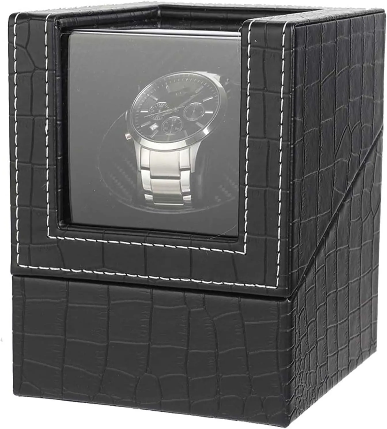 Leather/Carbon Fiber Leather, Japanese Motor Single Watch Winder regeneration extinct persian for Automatic Watches, Super Quiet, in Wood Shell and Black 