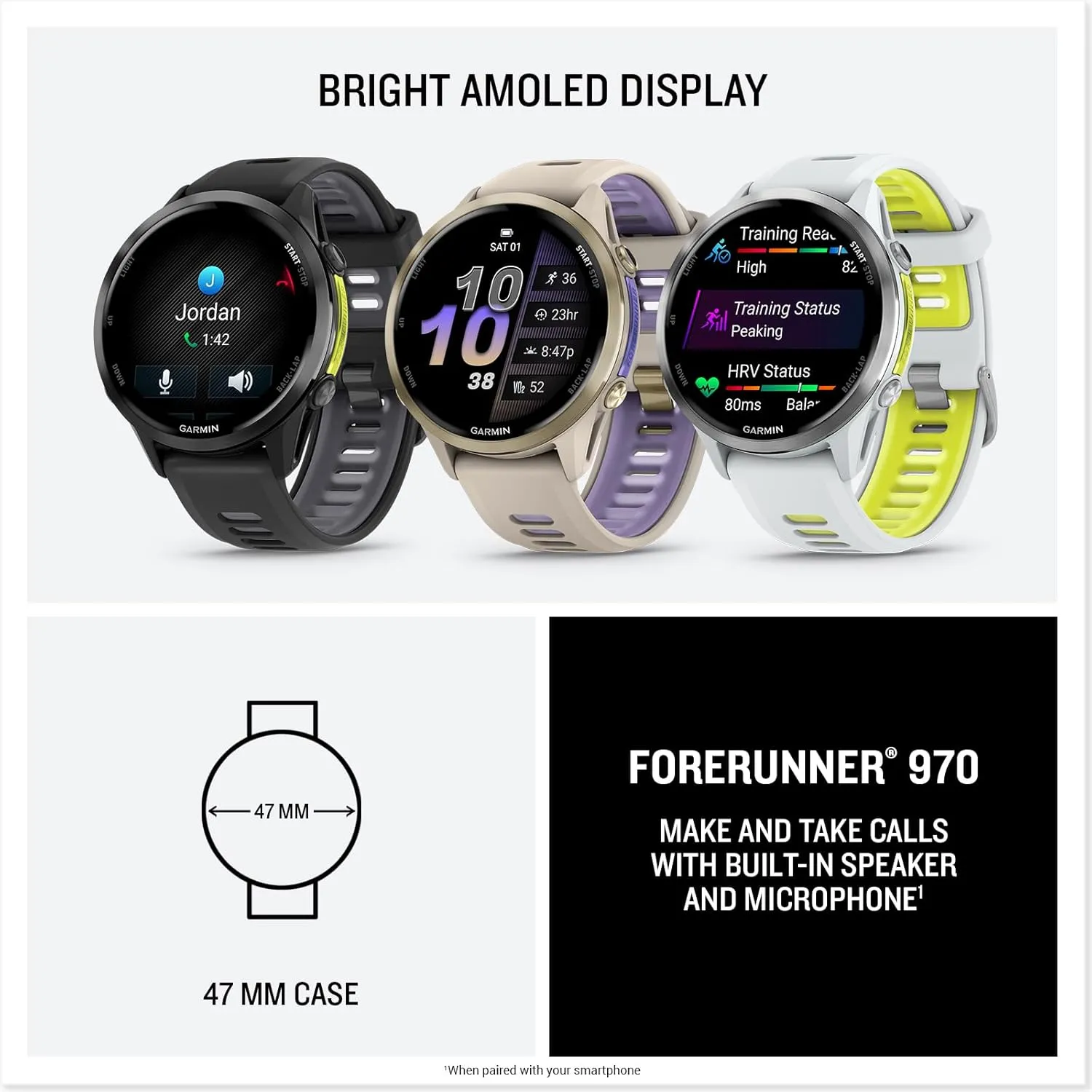 LED blaze falsely Flashlight Portable Charger & HD Screen Protectors PlayBetter Garmin Forerunner 970 (Soft Gold French Gray/Translucent Indigo) Premium GPS Running & Triathlon Smartwatch Bundle - AMOLED, 