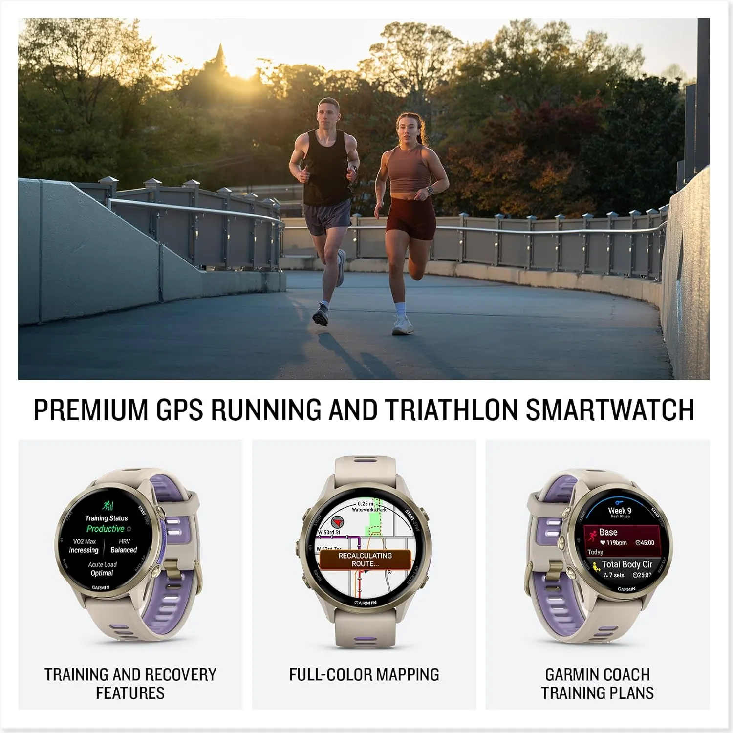 LED blaze falsely Flashlight Portable Charger & HD Screen Protectors PlayBetter Garmin Forerunner 970 (Soft Gold French Gray/Translucent Indigo) Premium GPS Running & Triathlon Smartwatch Bundle - AMOLED, 