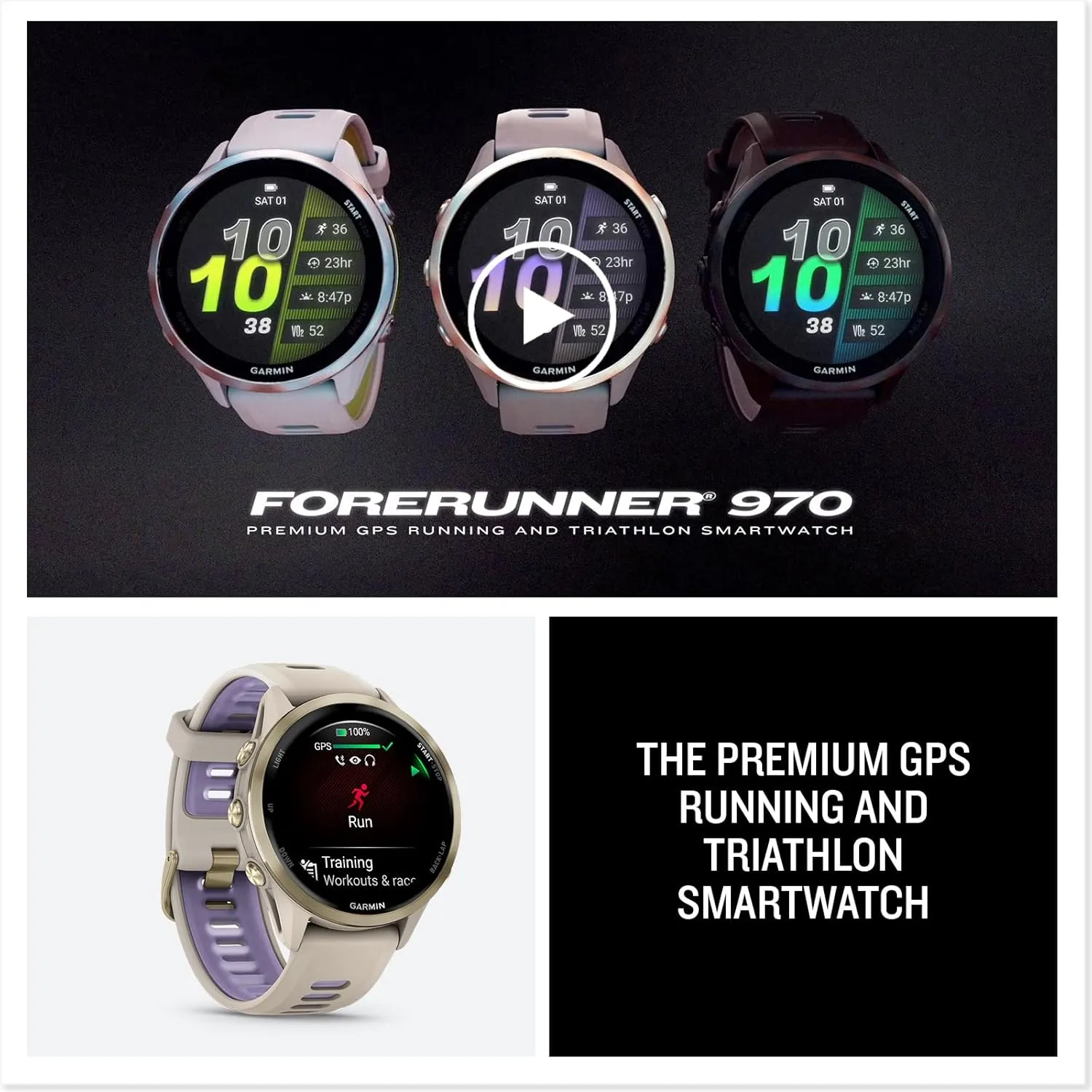 LED blaze falsely Flashlight Portable Charger & HD Screen Protectors PlayBetter Garmin Forerunner 970 (Soft Gold French Gray/Translucent Indigo) Premium GPS Running & Triathlon Smartwatch Bundle - AMOLED, 